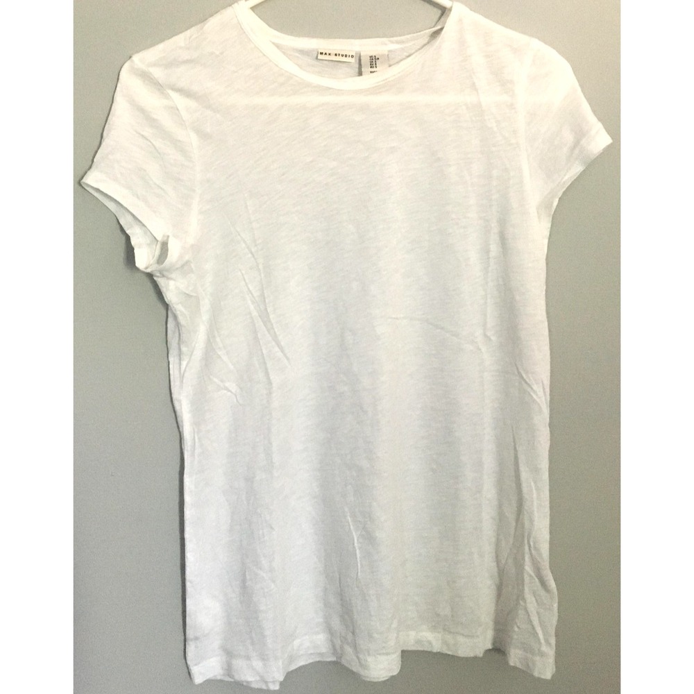 Max Studio Shirt Womens Small White Short Sleeve Crew Neck Lightweight Tee Top